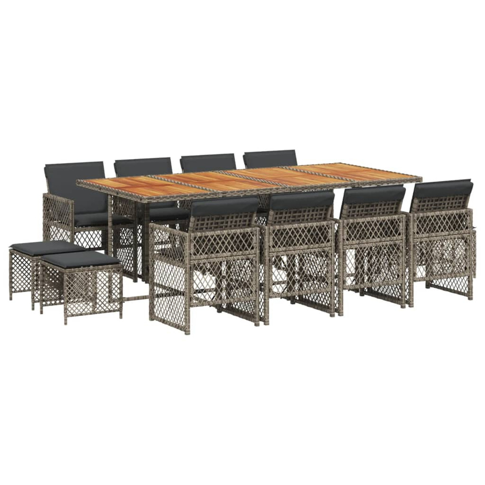 Ensemble à manger de jardin coussins 13 pcs gris résine tressée