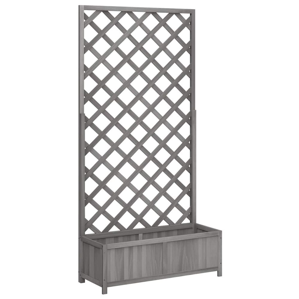 Jardinière d'extérieur avec treillis gris 90x35x180 cm bois massif de sapin