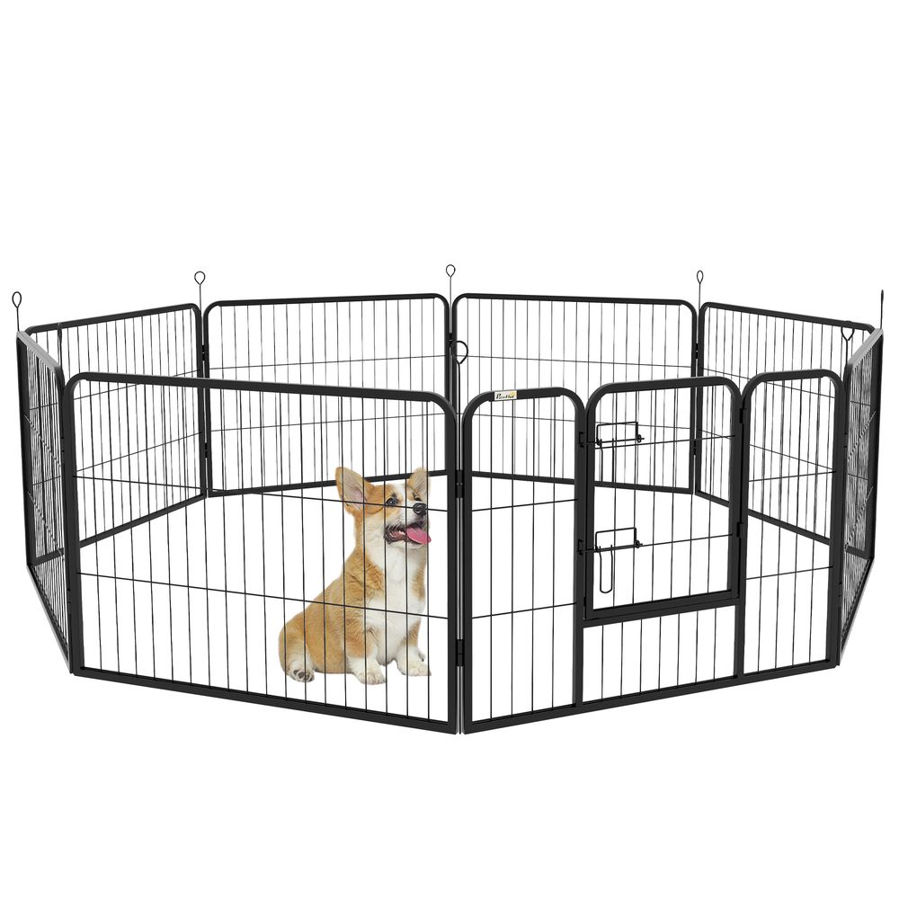 Parc enclos luxe chien acier époxy intérieur extérieur modulable 80x60cm noir