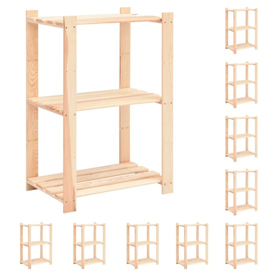 Étagères de rangement à 3 niveaux 10 pcs 60x38x90 cm pin 150 kg
