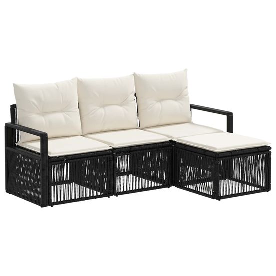 Ensemble de canapé de jardin 4 pc noir polyrotin