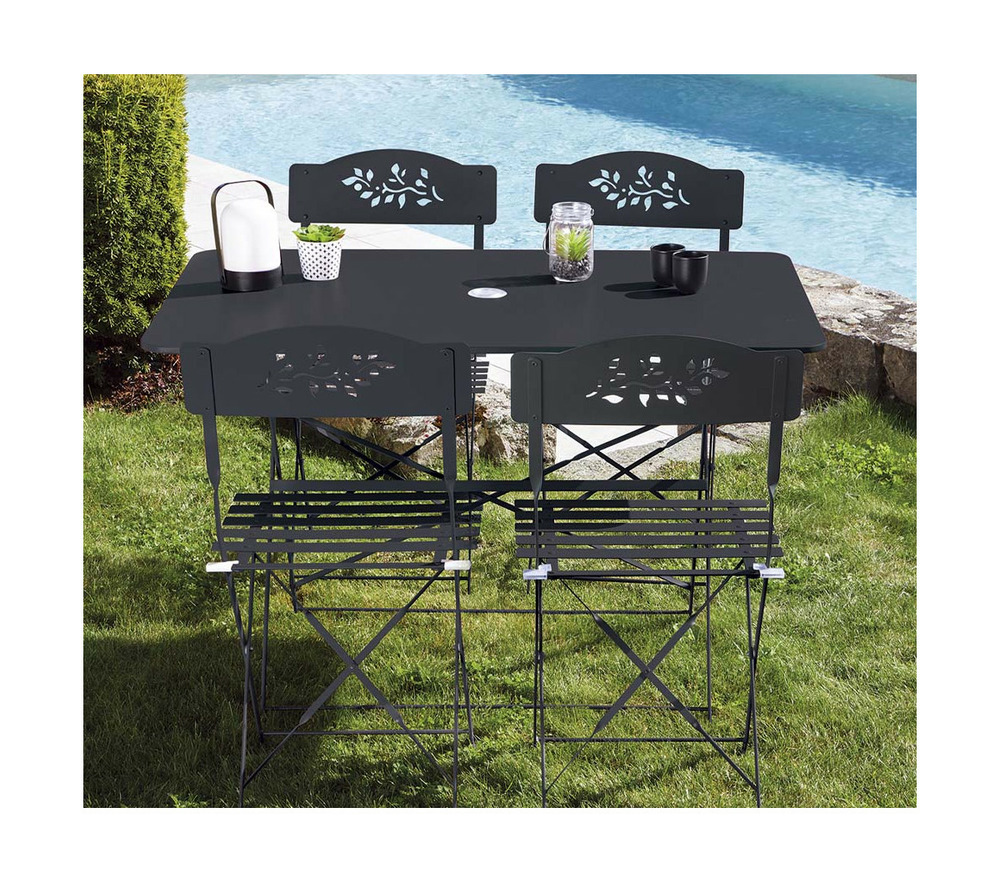 Ensemble table et chaises de jardin - 4 places - gris anthracite - venone