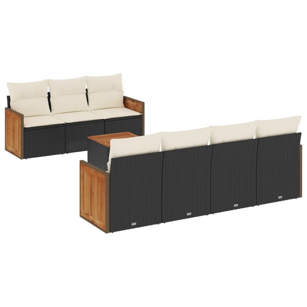 Salon de jardin 8 pcs avec coussins noir résine tressée