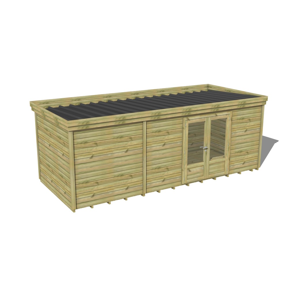 Abri de jardin bois pin traité autoclave 27mm - 6,89x2,64m / 18m2 - bac acier - plancher bois