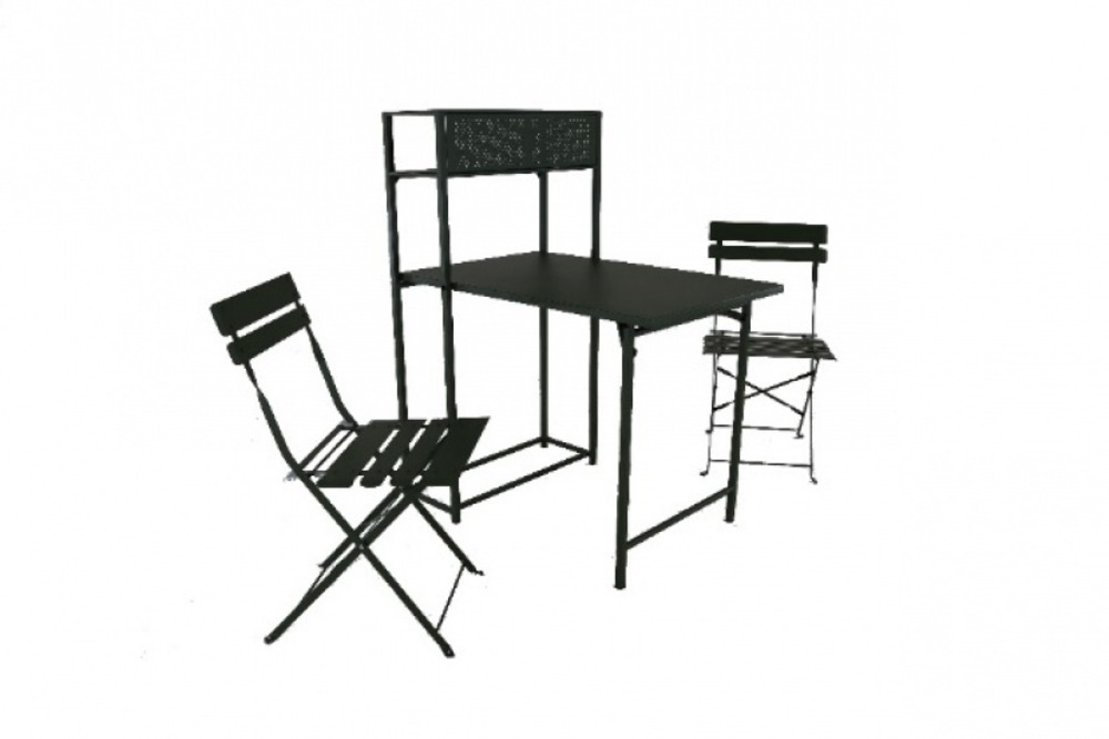Set table avec 2 chaises pliantes balcon en acier - graphite