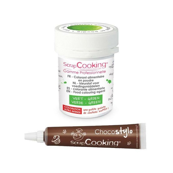 Stylo chocolat + colorant alimentaire en poudre vert