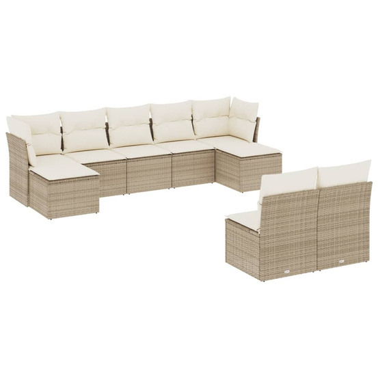 Salon de jardin avec coussins 9 pcs beige résine tressée