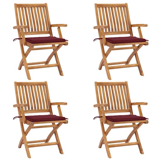 Chaises pliables de jardin avec coussins lot de 4 teck solide