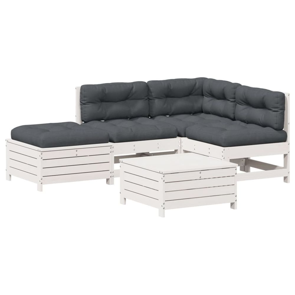 Salon de jardin 5 pcs avec coussins blanc bois massif de pin
