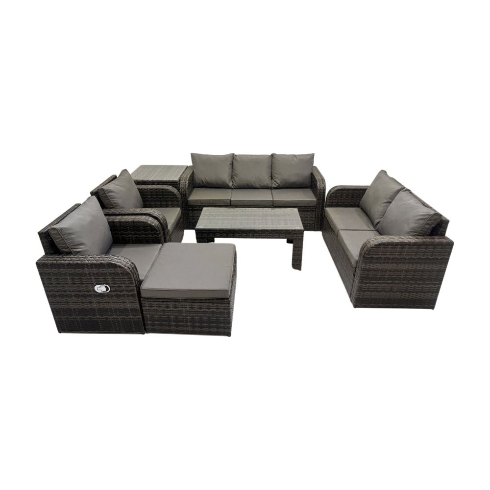 8 places ensembles de salon de jardin avec table basse rectangulaire grand tabouret table d'appoint gris foncé mixte
