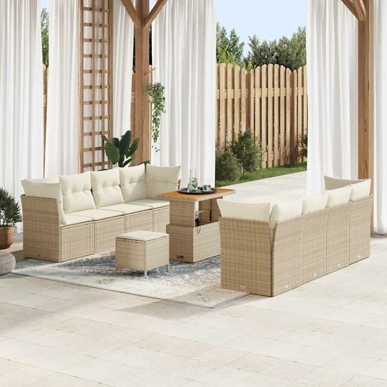 Ensemble de canapé de jardin 11 pcs beige polyrotin