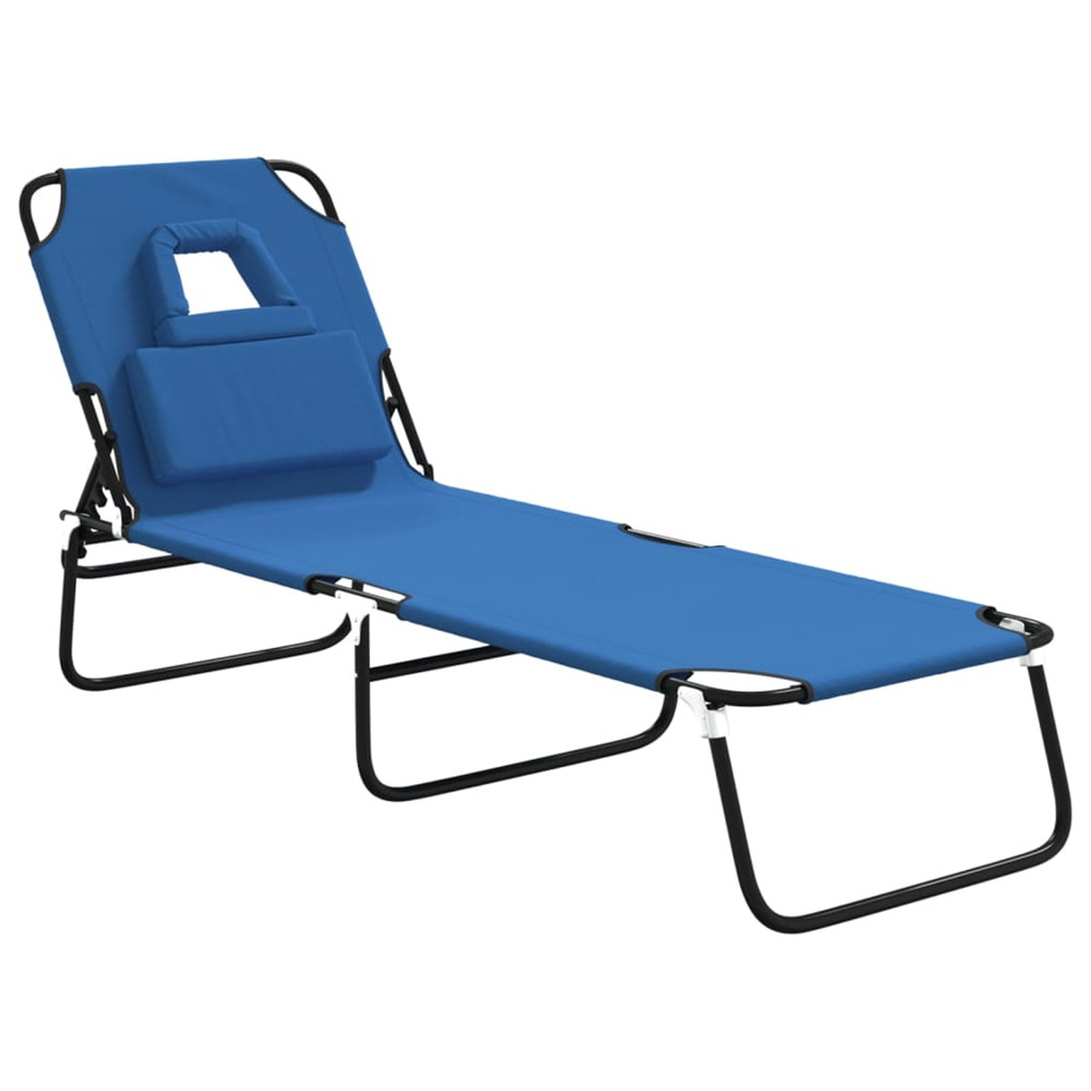 Chaise longue pliante bleu tissu oxford acier enduit de poudre bain de soleil