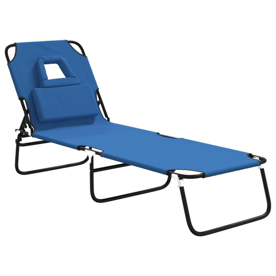Chaise longue pliante bleu tissu oxford acier enduit de poudre bain de soleil