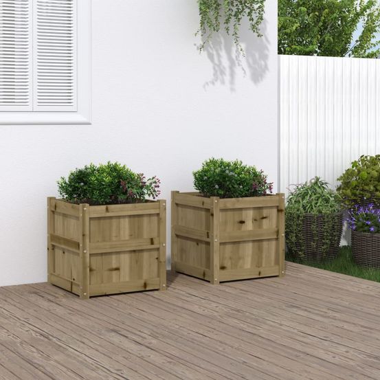 Lot de 2 jardinières carrées bois traité pour potager durable 50cm