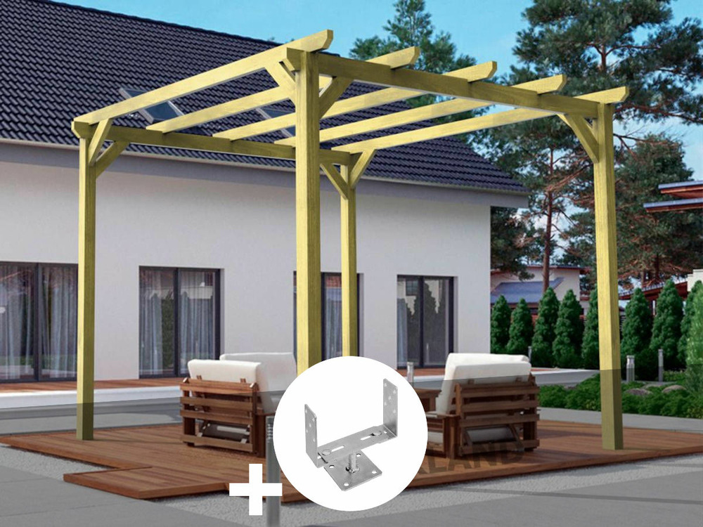 Pergola massive en bois le havre 600 x 300 cm + 6 supports surélevés