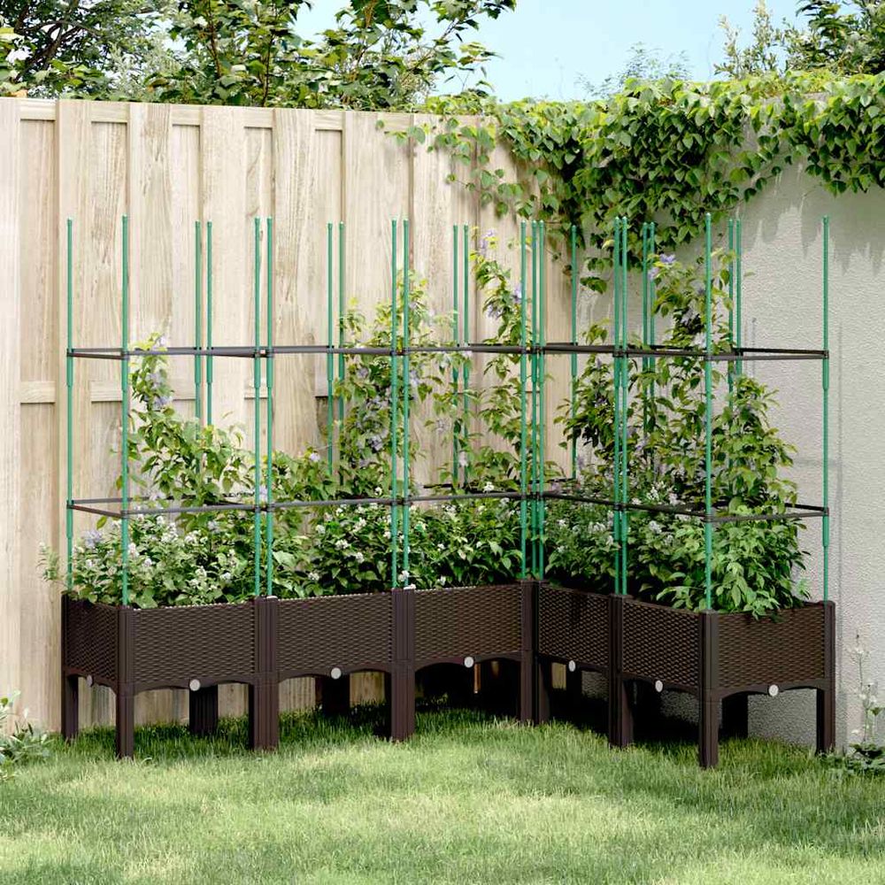 Bac à fleurs d'angle avec treillis pp aspect rotin marron 160x120cm