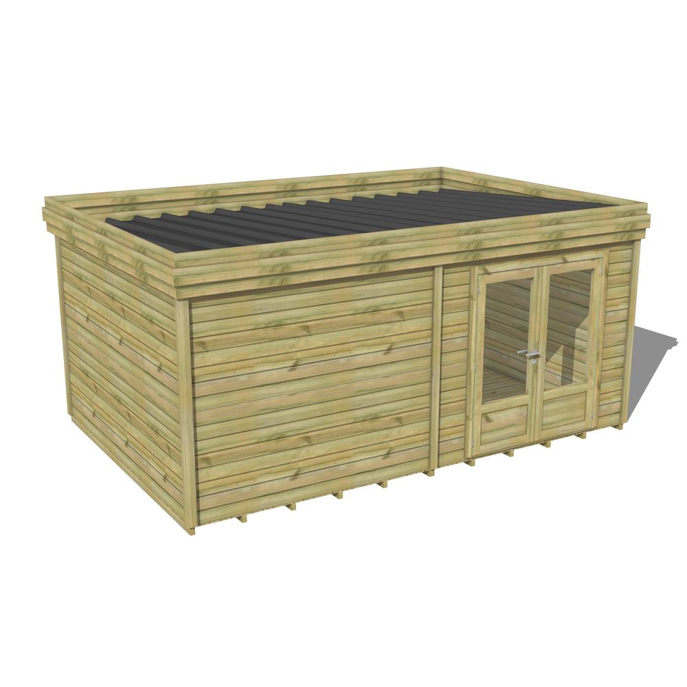 Abri de jardin bois pin traité autoclave 27mm - 5,195x3,44m / 18m2 - bac acier - plancher bois