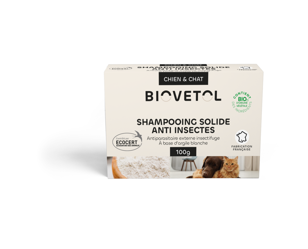 Shampoing solide anti-insectes -insectifuge bio certifié ecocert - chien-chat