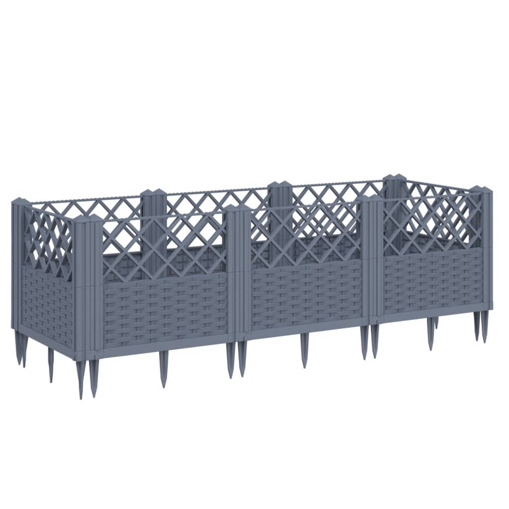 Jardinière bac lit surélevé plantes fleurs terrasse jardin avec piquets 123,5 x 43,5 x 43,5 cm pp gris
