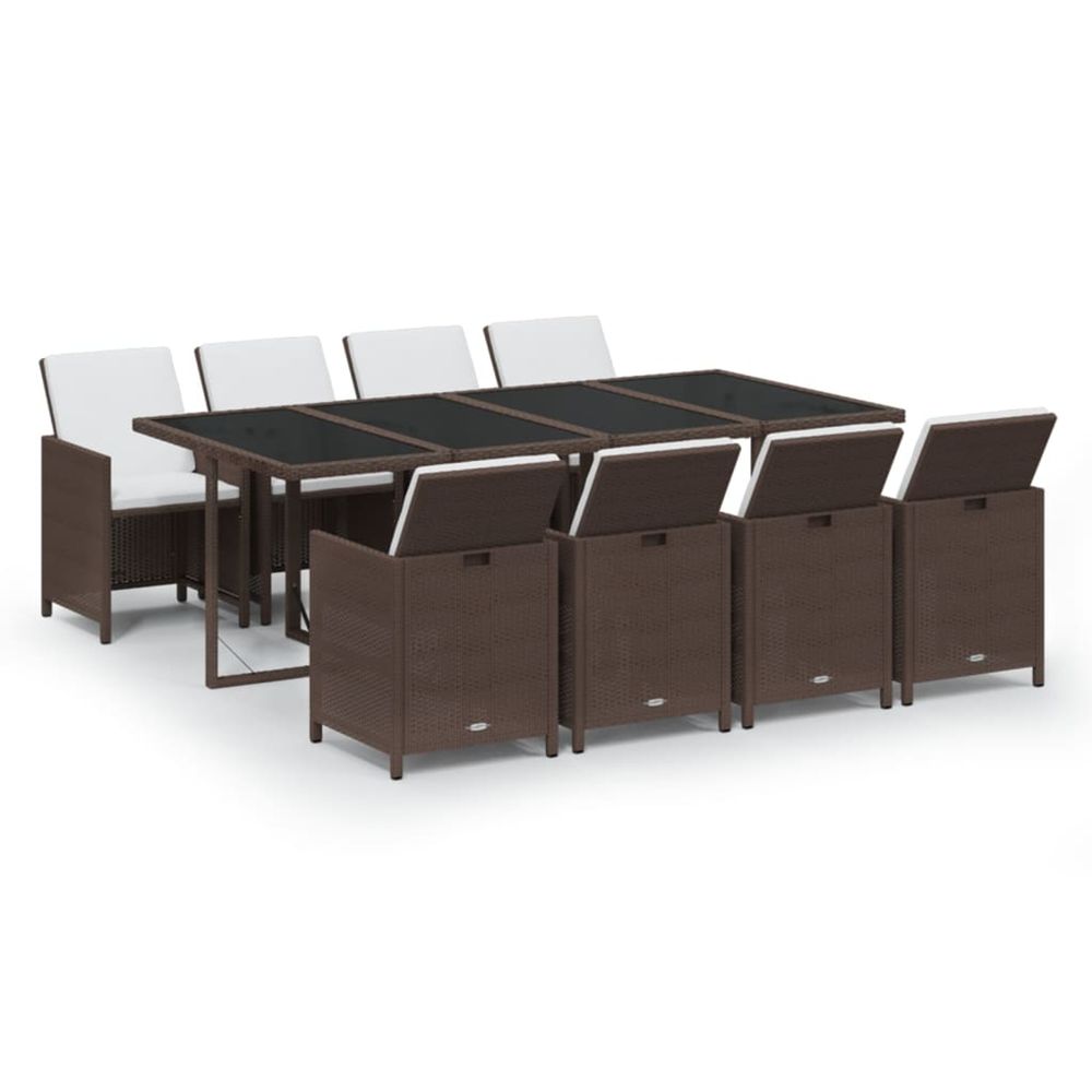 Ensemble à manger de jardin et coussins 9 pcs poly rotin marron
