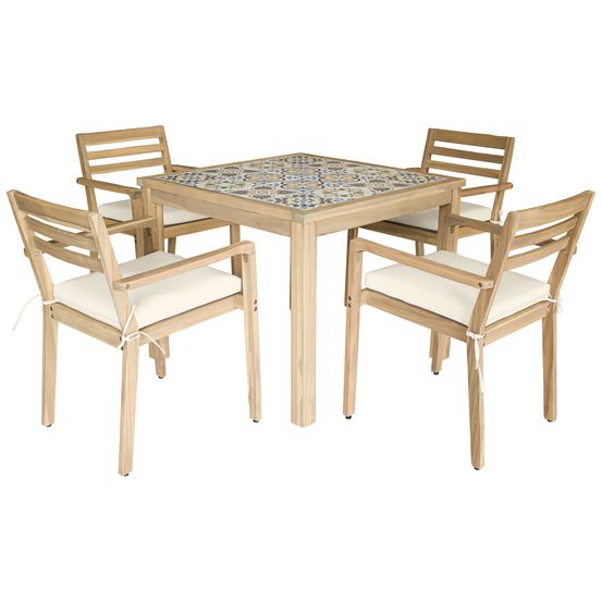 Ensemble table et chaises de jardin 4 places en acacia et céramique faro