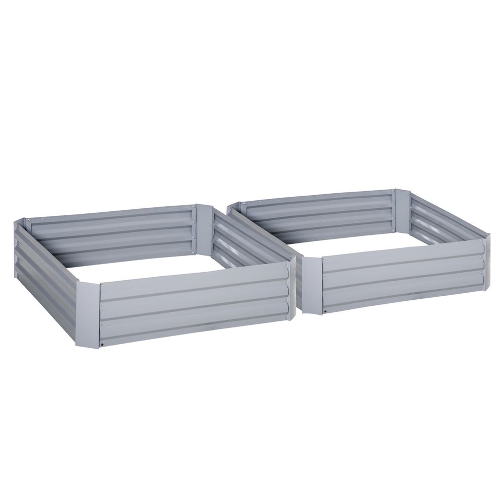 Lot de 2 carrés potagers acier ondulé jardin terrasse fond ouvert 100x100x30cm gris