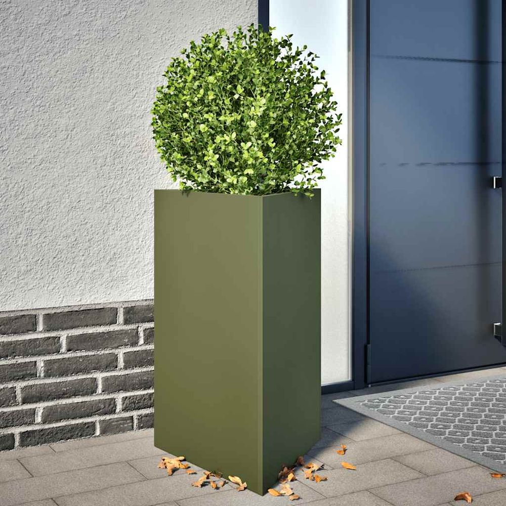 Lot de 2 jardinières triangulaires en acier pour jardin vert olive 75 cm