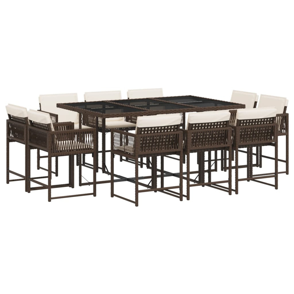 Ensemble à manger de jardin et coussins 11 pcs marron rotin