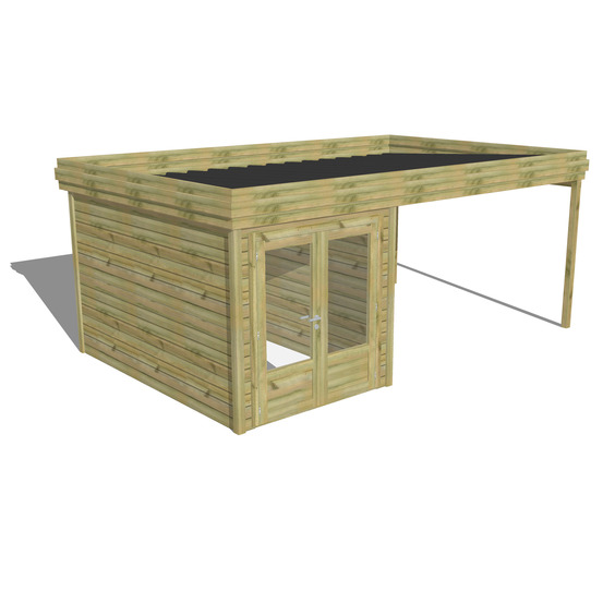 Abri de jardin bois pin traité autoclave 27mm - 5,64x3,44m / 19m2 - bac acier - abri français