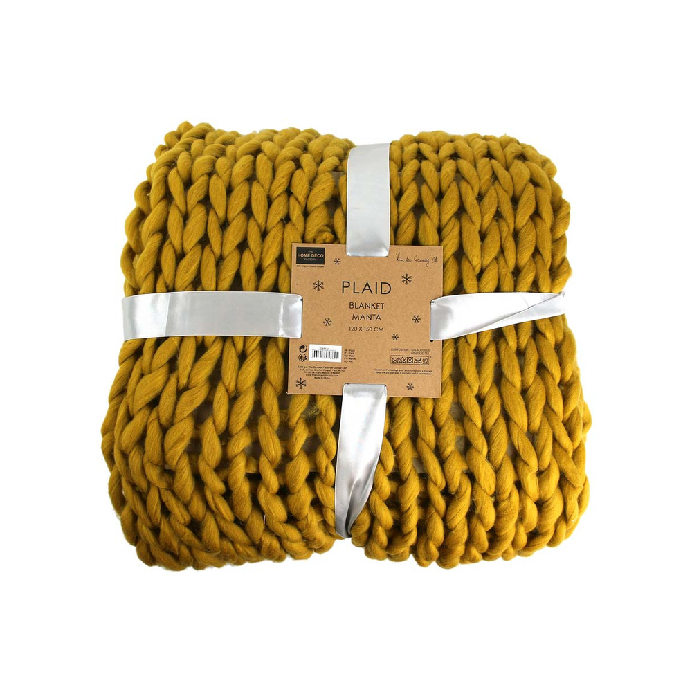 Plaid grosses mailles chunky 120 x 150 cm jaune
