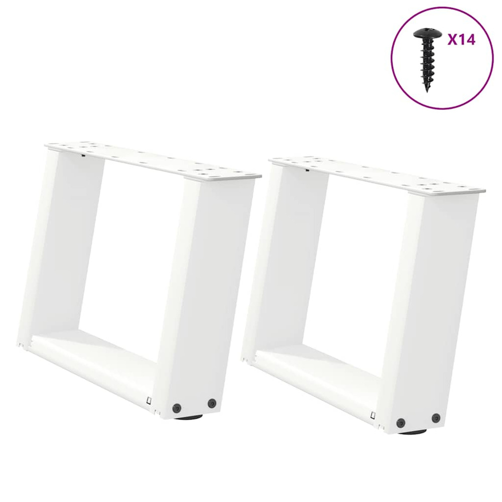 Pieds de table basse en u, 2 pièces, blanc, 50 x (30-31) cm, acier