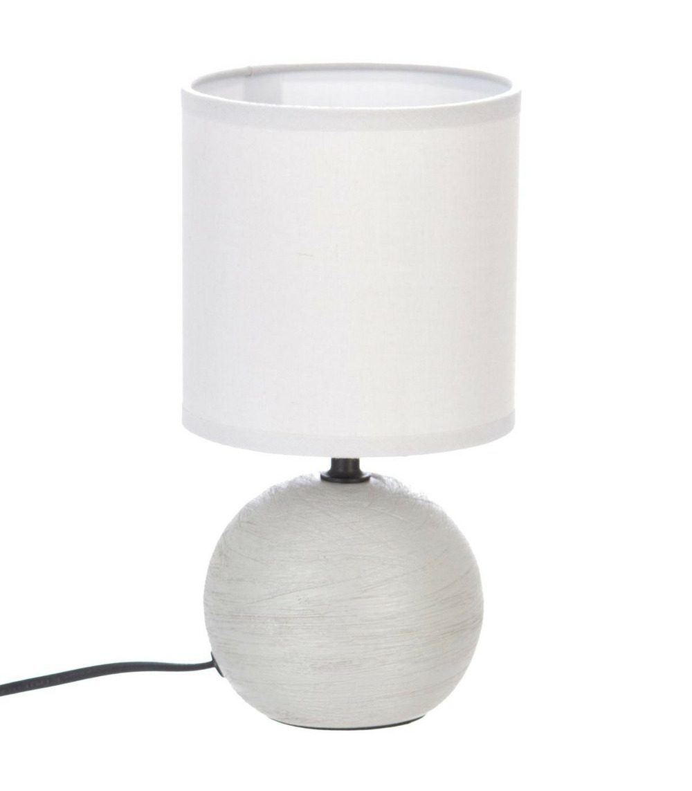 Lampe en céramique pied boule striée gris clair