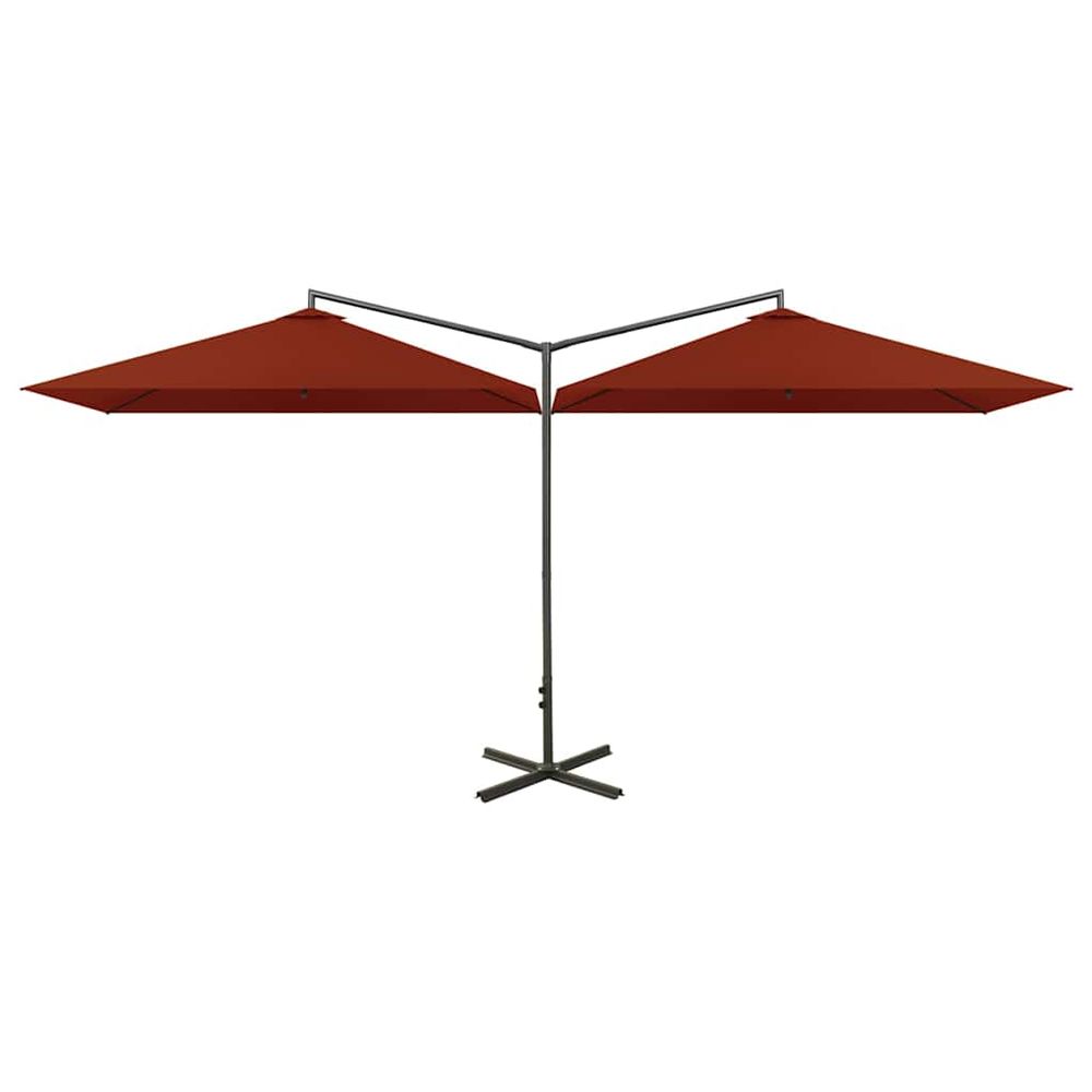 Parasol de jardin double et mât en acier terre cuite 600x300 cm