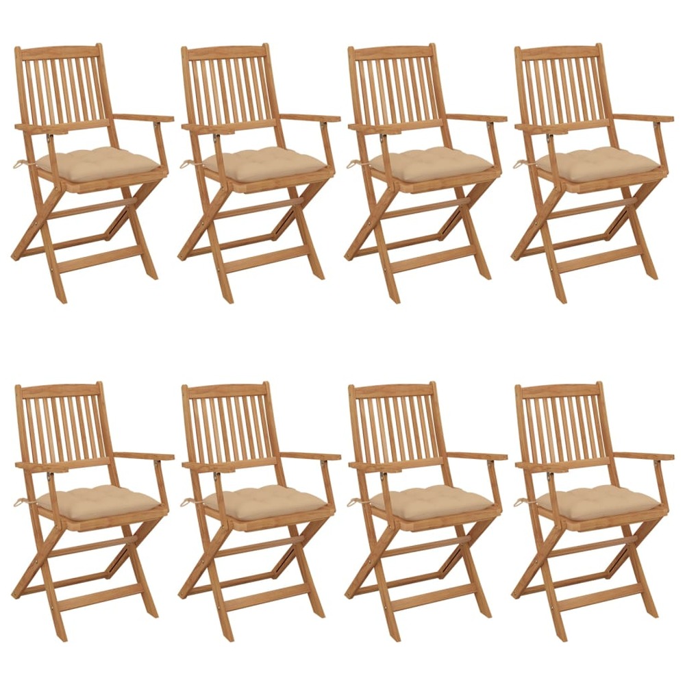 Chaises pliables de jardin lot de 8 avec coussins bois d'acacia