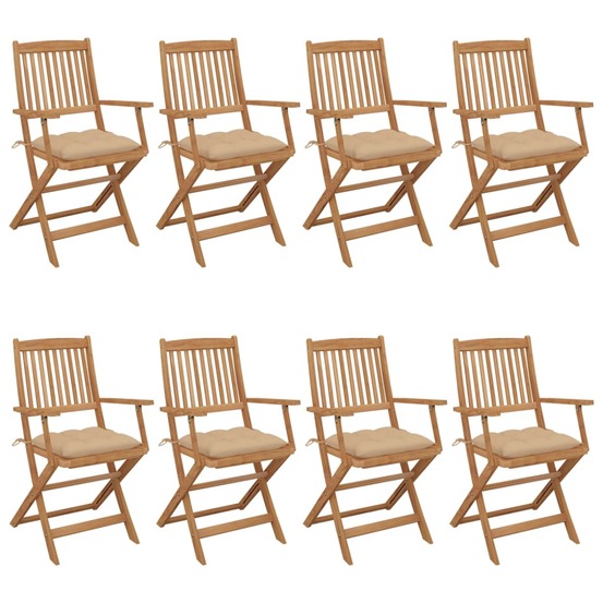 Chaises pliables de jardin lot de 8 avec coussins bois d'acacia