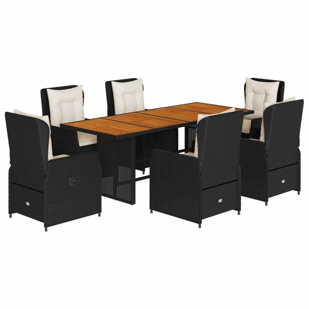 Ensemble à manger de jardin coussins 7pcs noir résine tressée