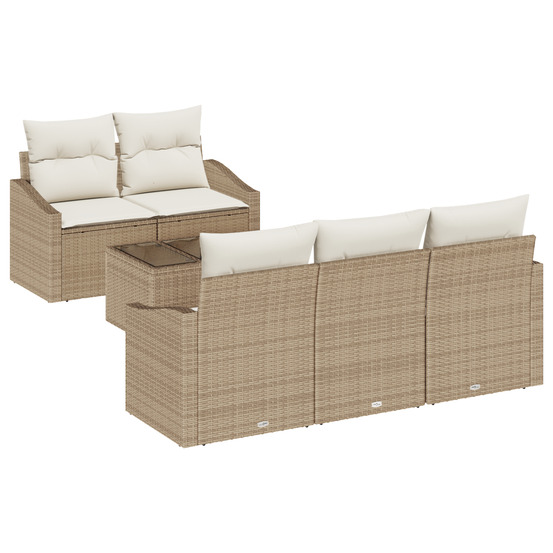 Ensemble canapés jardin 6 pièces avec coussins beige rattan poly