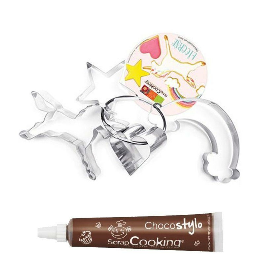 4 découpoirs licorne + 1 stylo chocolat