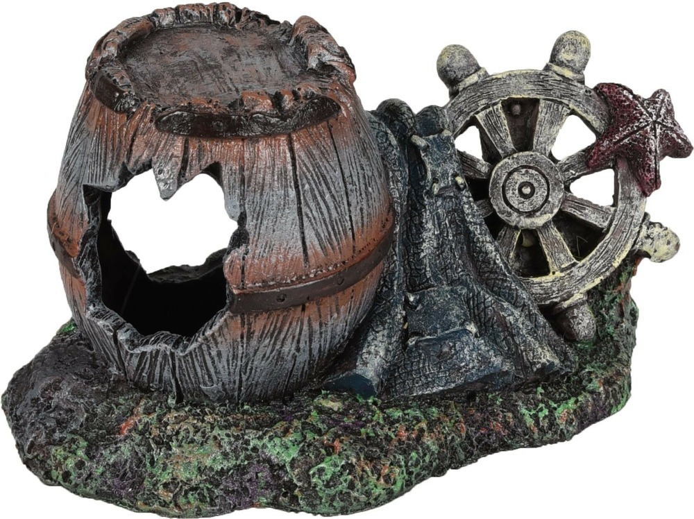 Décoration aquarium tonneau cassé gouvernail cachette pour poisson