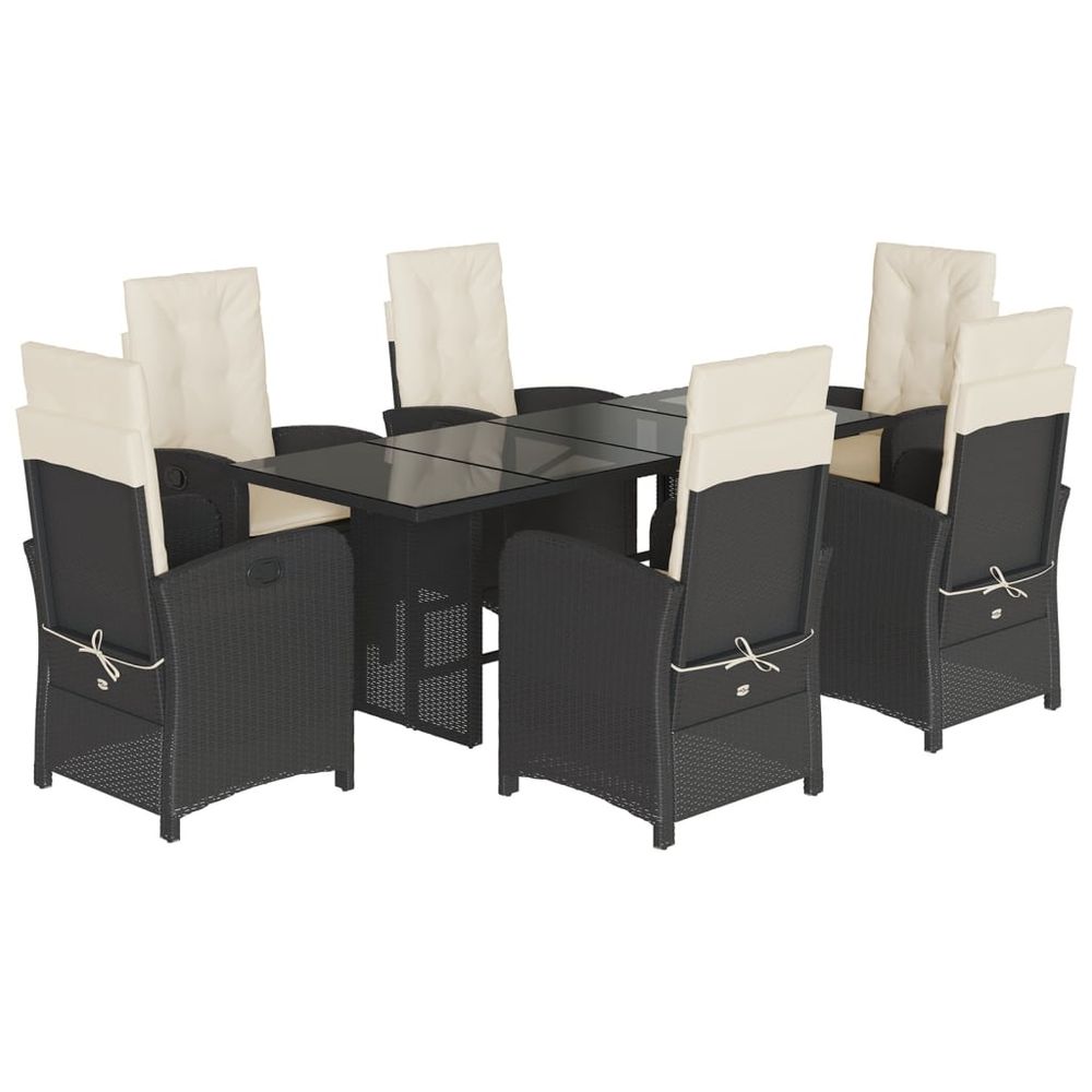 Ensemble à manger de jardin coussins 7pcs noir résine tressée