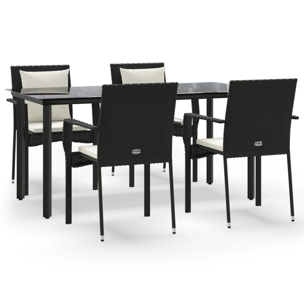 Ensemble à manger de jardin coussins 5pcs noir résine tressée