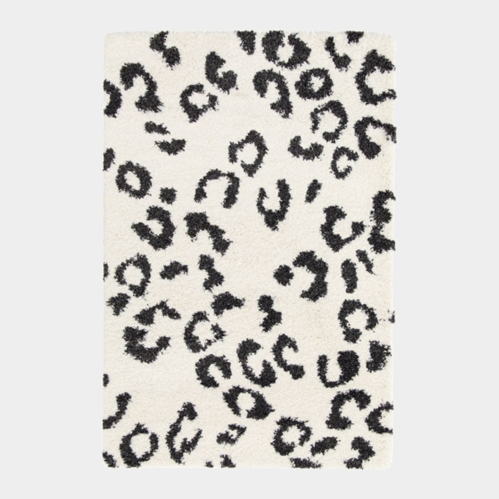 Tapis de salon à poils longs - wild animal - noir et blanc cassé - 80 x 150 cm