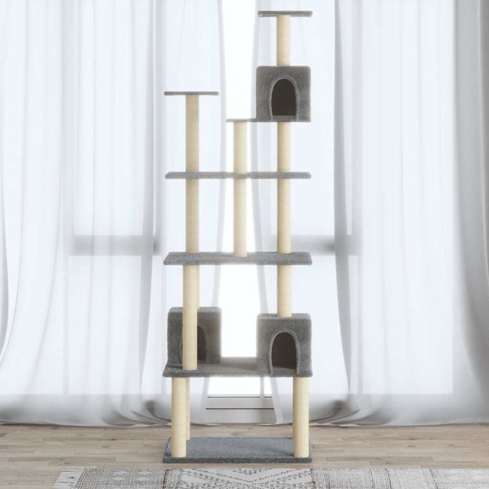 Arbre à chat géant 188 cm avec 3 niches et griffoirs sisal gris