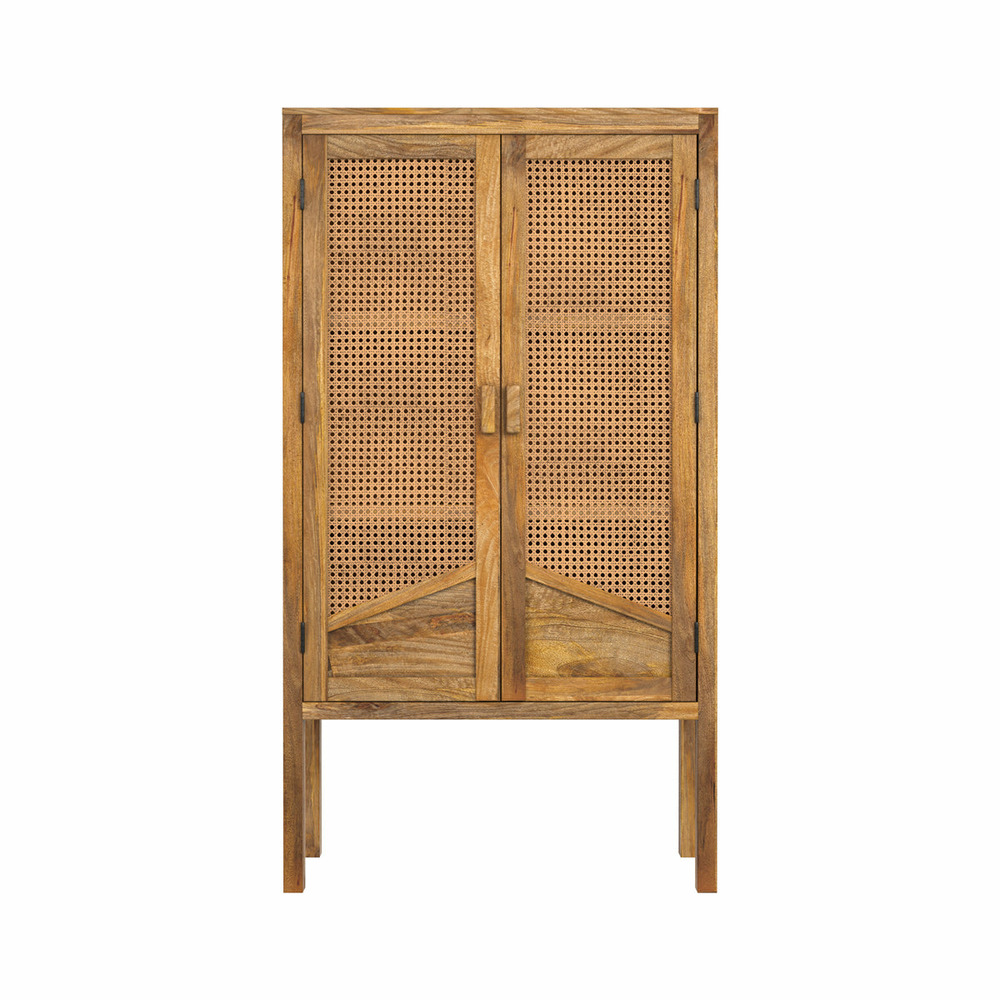 Tiki-armoire en cannage et bois 2 portes