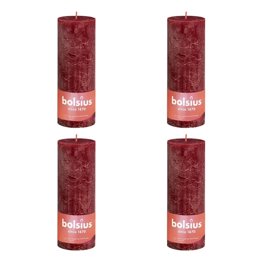 Bougies pilier rustiques shine 4 pcs 190x68 mm rouge velours