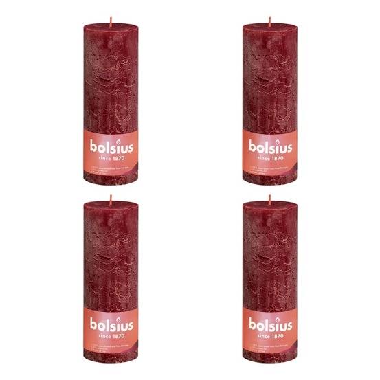 Bougies pilier rustiques shine 4 pcs 190x68 mm rouge velours