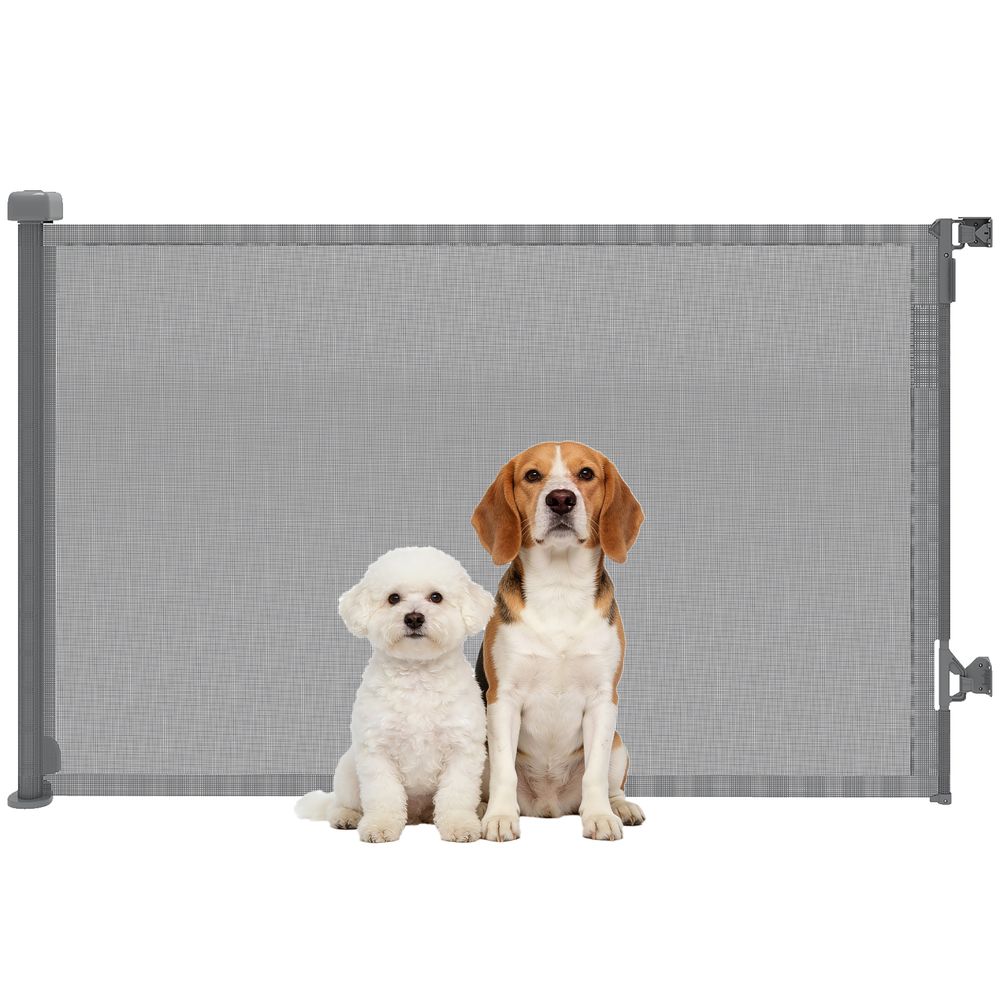 Barrière de sécurité enroulable pour chien et bébé extensible jusqu'à 140 cm grise