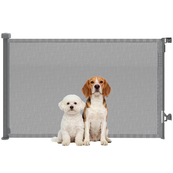 Barrière de sécurité enroulable pour chien et bébé extensible jusqu'à 140 cm grise