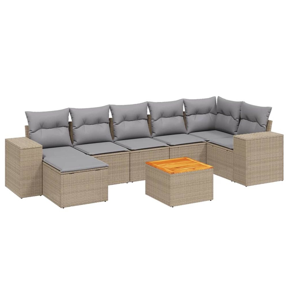 Salon de jardin avec coussins 8 pcs beige résine tressée