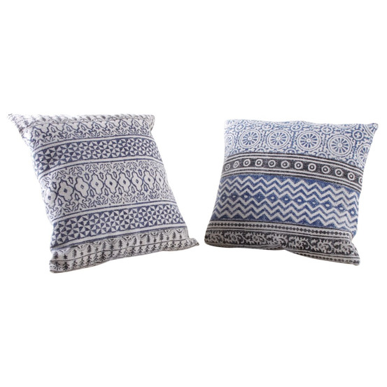 Coussin bleu et blanc en coton (lot de 2)